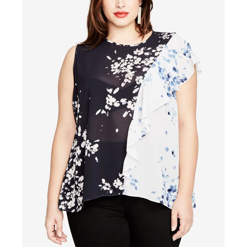 Rachel Rachel Roy Trendy Plus Size Sheer Colorblocked Blouse